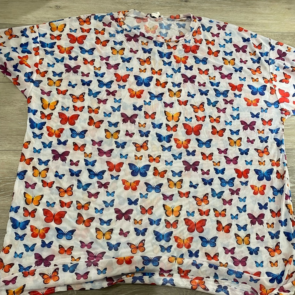 Fashionnova, 1x, white with multiple color butterflies